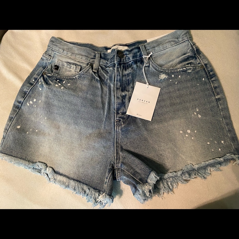 Kancan denim spray paint shorts